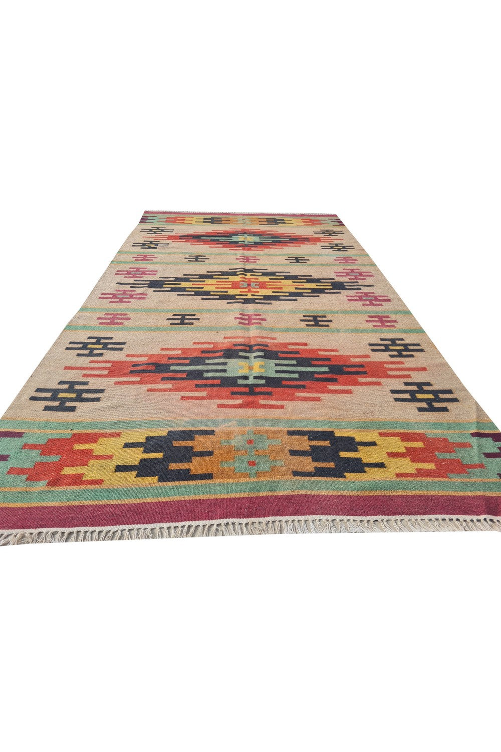 Amazing Hand Knotted Vintage Flat Weave Kilim Wool Area Rug 8 x 5 Ft