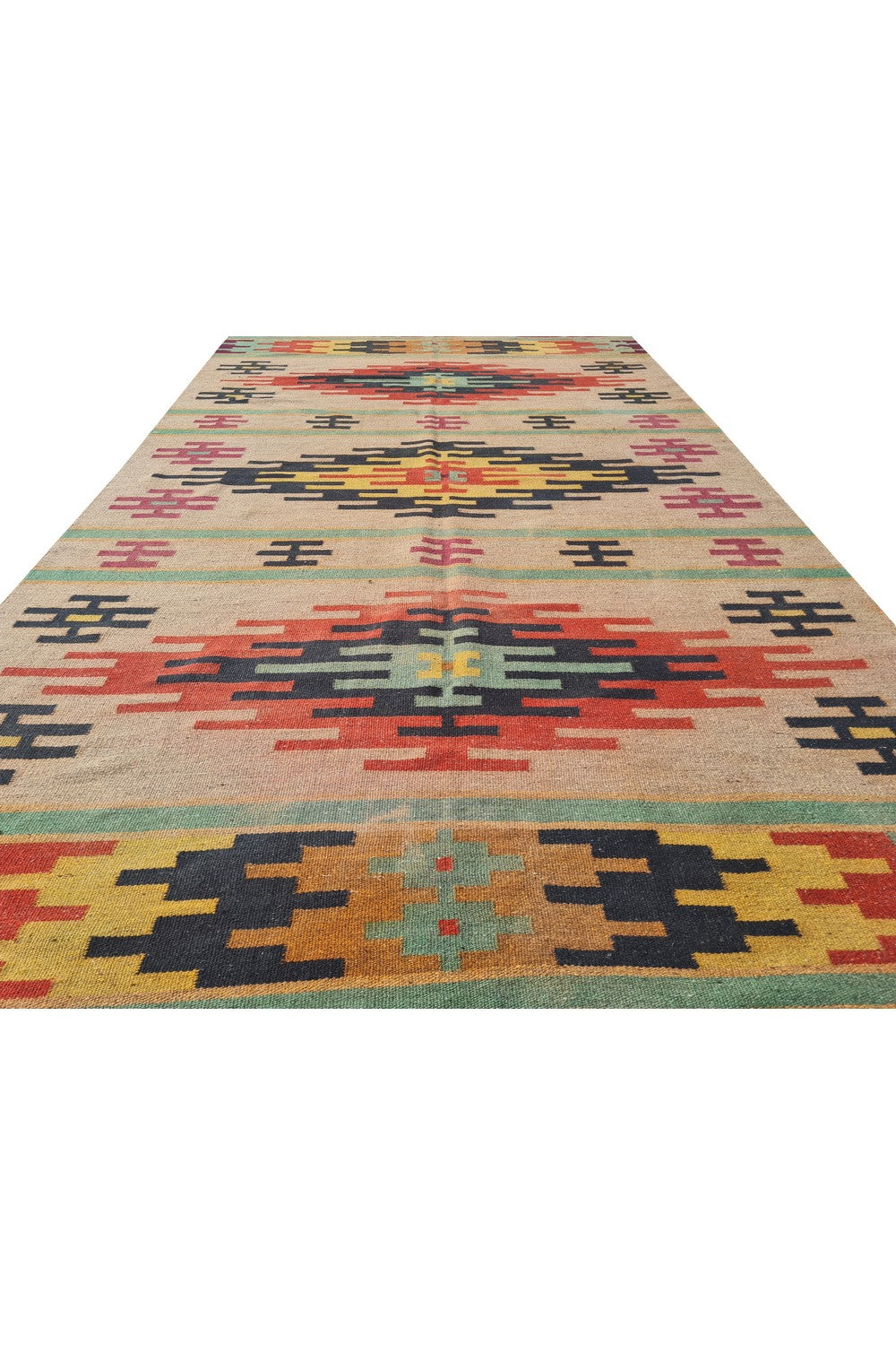 Amazing Hand Knotted Vintage Flat Weave Kilim Wool Area Rug 8 x 5 Ft