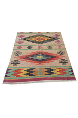 Amazing Hand Knotted Vintage Flat Weave Kilim Wool Area Rug 8 x 5 Ft