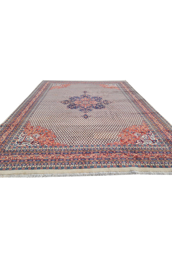 Authentic Hand Knotted Vintage Badam Gul Wool Area Rug 12.11 x 9.9 Ft (81 Ger-4)