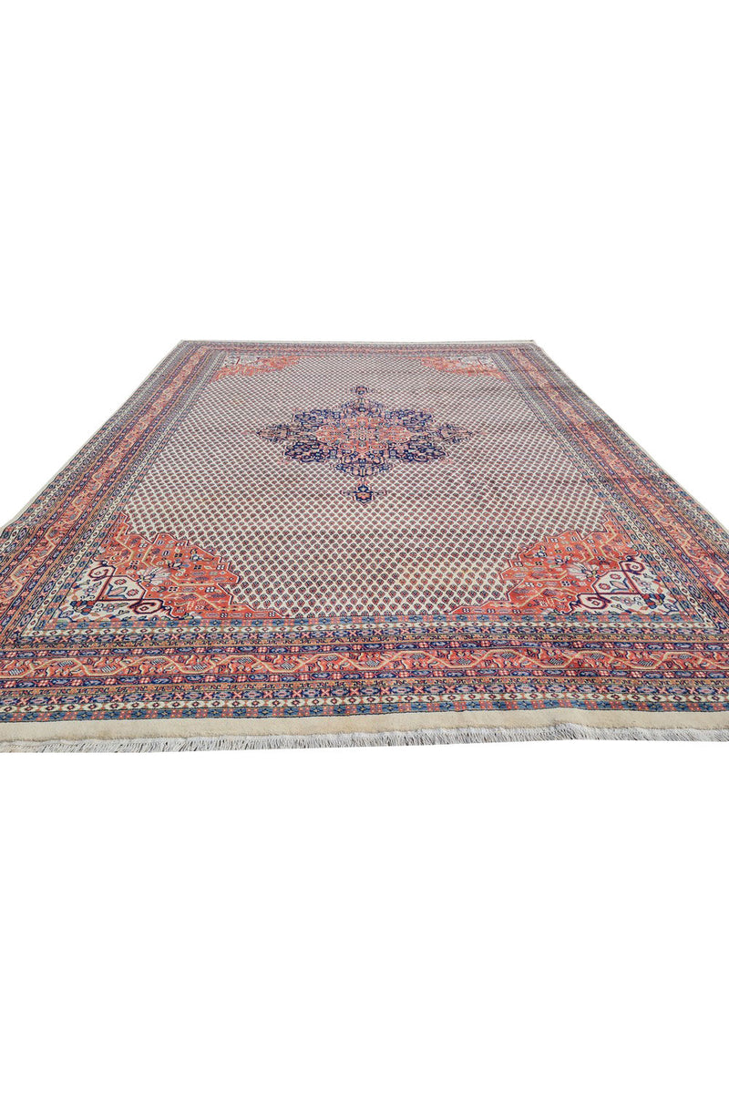 Authentic Hand Knotted Vintage Badam Gul Wool Area Rug 12.11 x 9.9 Ft (81 Ger-4)