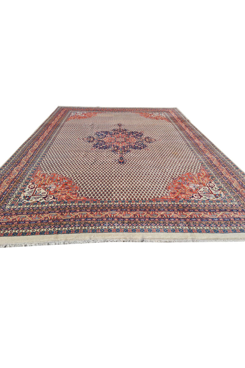 Authentic Hand Knotted Vintage Badam Gul Wool Area Rug 12.11 x 9.9 Ft (81 Ger-4)