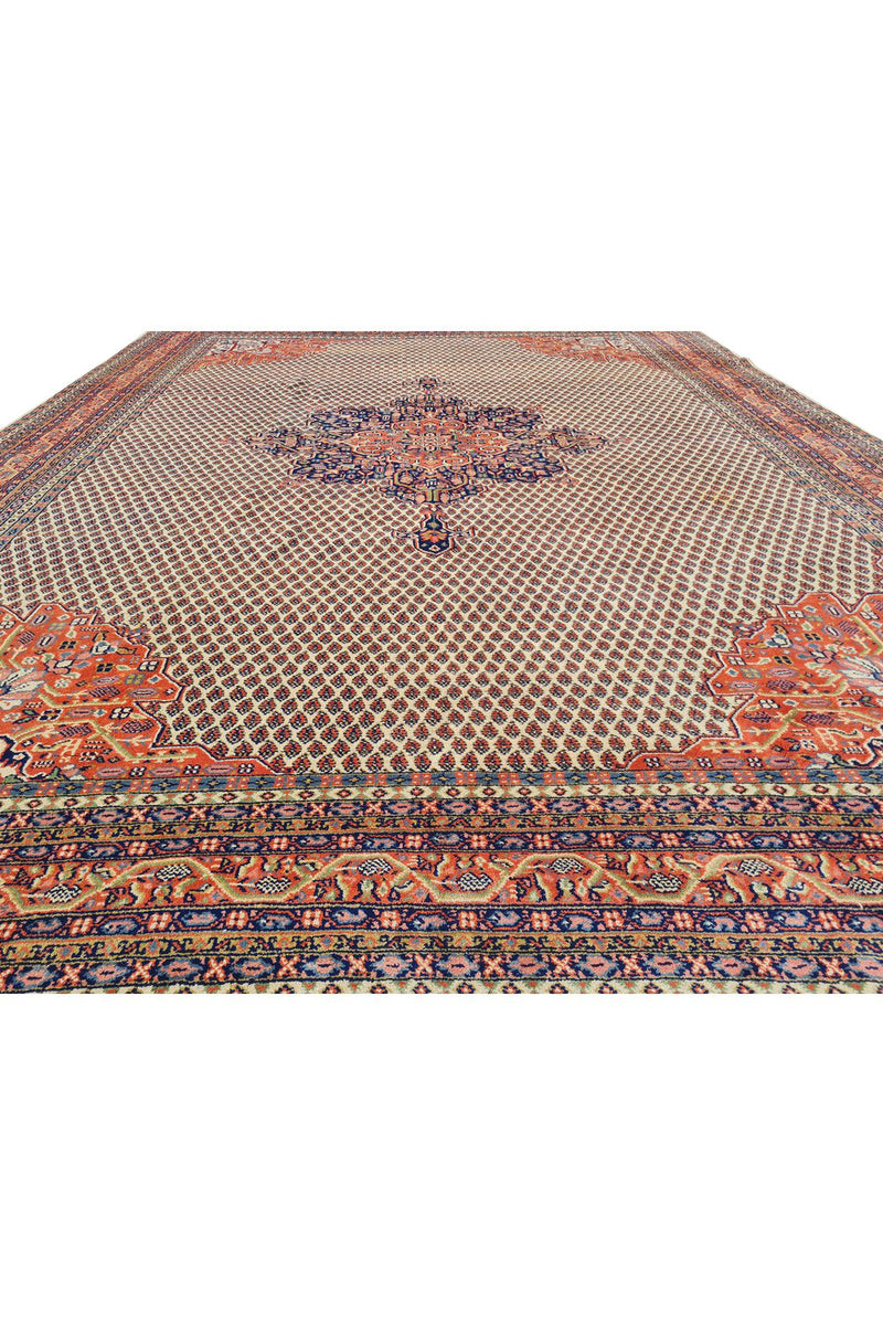 Authentic Hand Knotted Vintage Badam Gul Wool Area Rug 12.11 x 9.9 Ft (81 Ger-4)