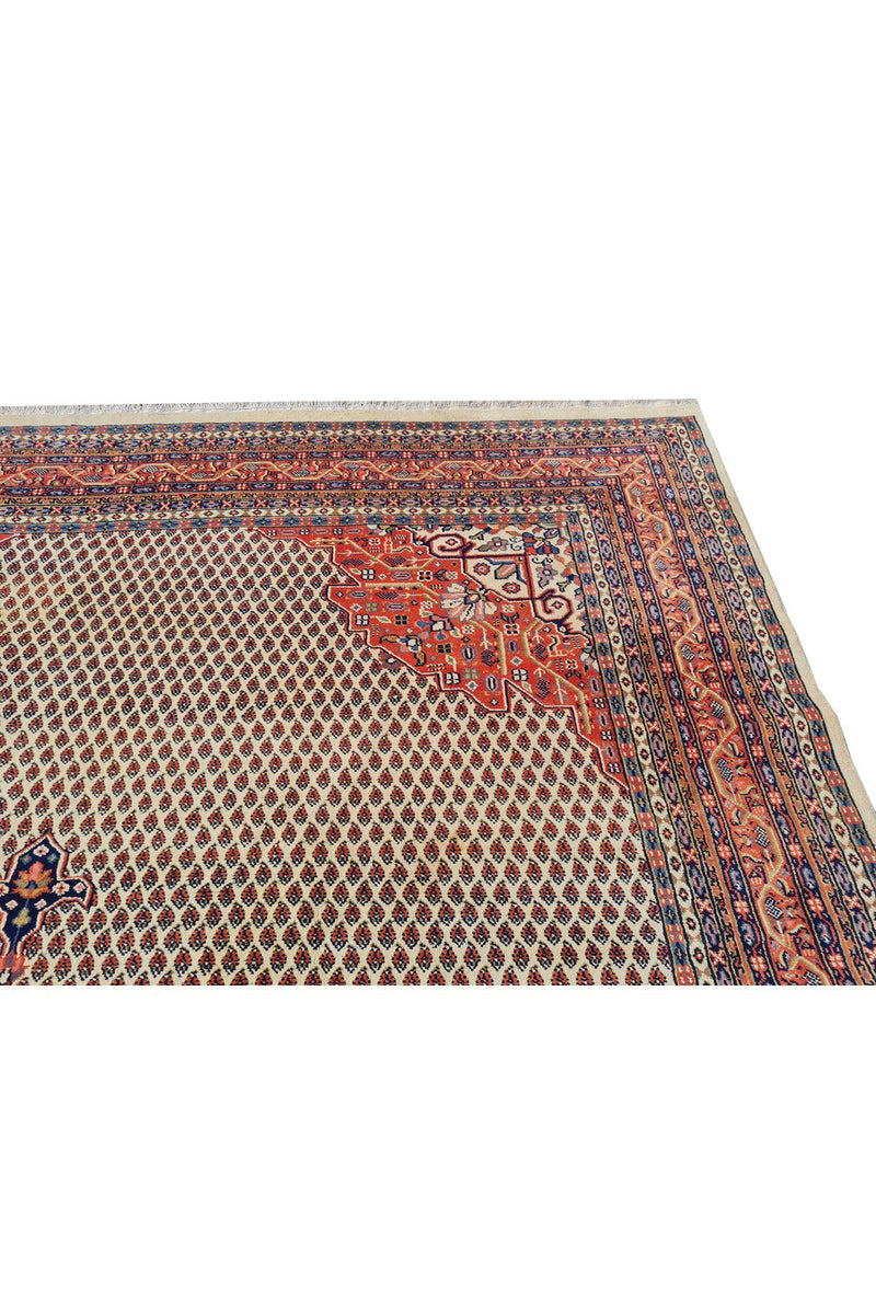Authentic Hand Knotted Vintage Badam Gul Wool Area Rug 12.11 x 9.9 Ft (81 Ger-4)