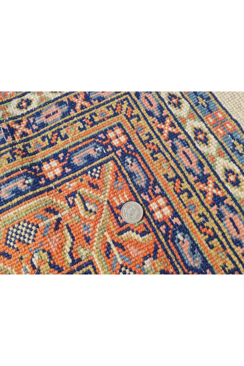 Authentic Hand Knotted Vintage Badam Gul Wool Area Rug 12.11 x 9.9 Ft (81 Ger-4)