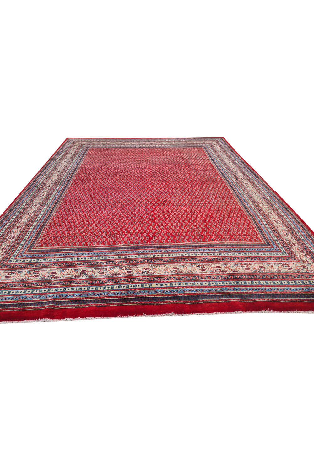 Authentic Hand Knotted Vintage Badam Gul Wool Area Rug 10.4 x 7.8 Ft (142 Ger-4)