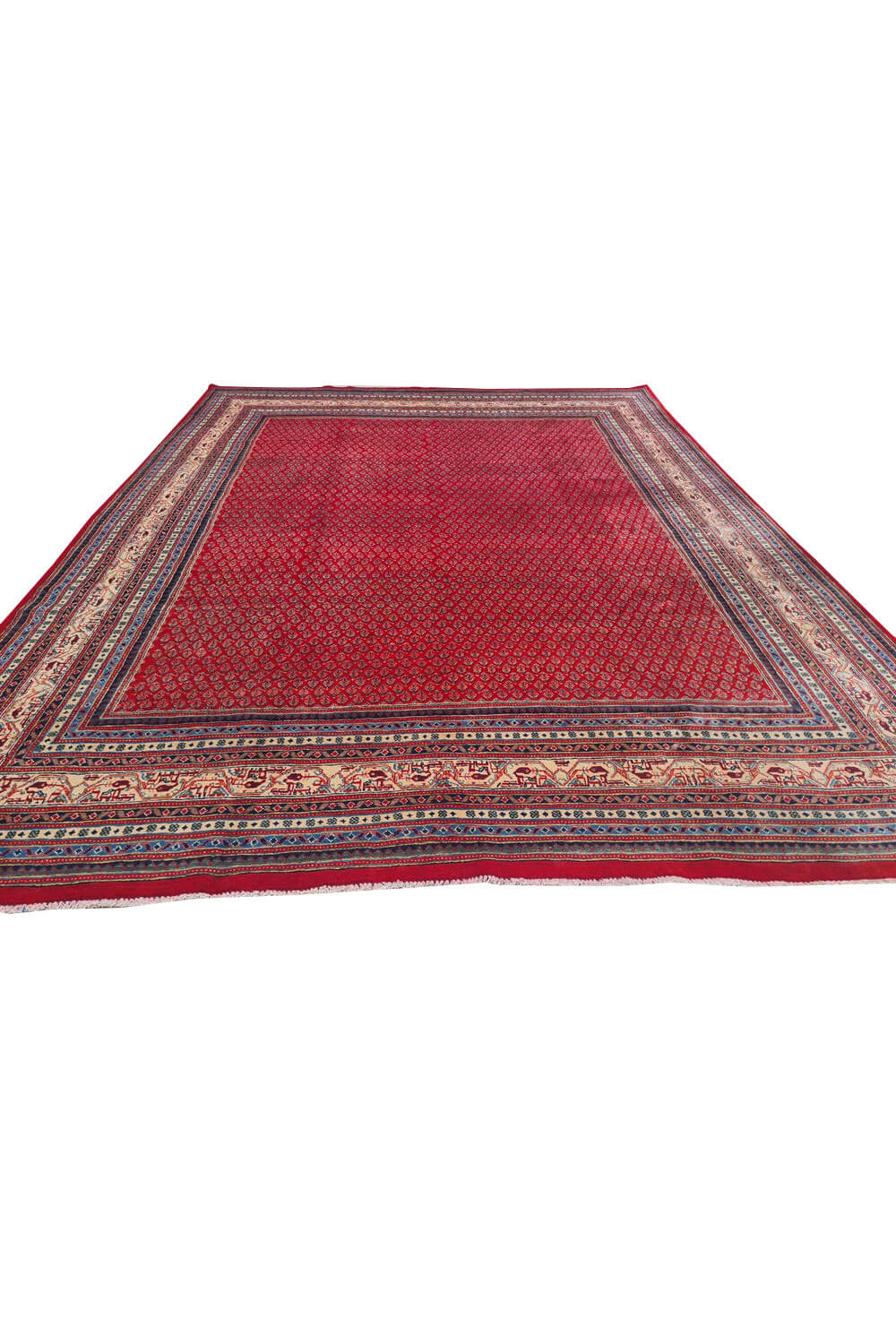 Authentic Hand Knotted Vintage Badam Gul Wool Area Rug 10.4 x 7.8 Ft (142 Ger-4)