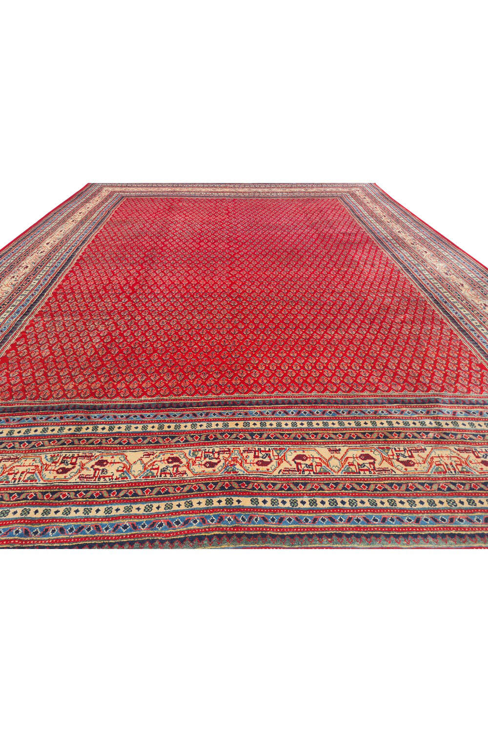 Authentic Hand Knotted Vintage Badam Gul Wool Area Rug 10.4 x 7.8 Ft (142 Ger-4)