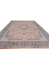 Distressed Hand Knotted Vintage Kashmiri Wool Area Rug 13.7 x 9.7 Ft (159 Ger-4)