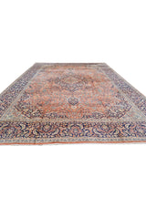 Distressed Hand Knotted Vintage Kashmiri Wool Area Rug 13.7 x 9.7 Ft (159 Ger-4)