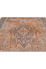 Distressed Hand Knotted Vintage Kashmiri Wool Area Rug 13.7 x 9.7 Ft (159 Ger-4)