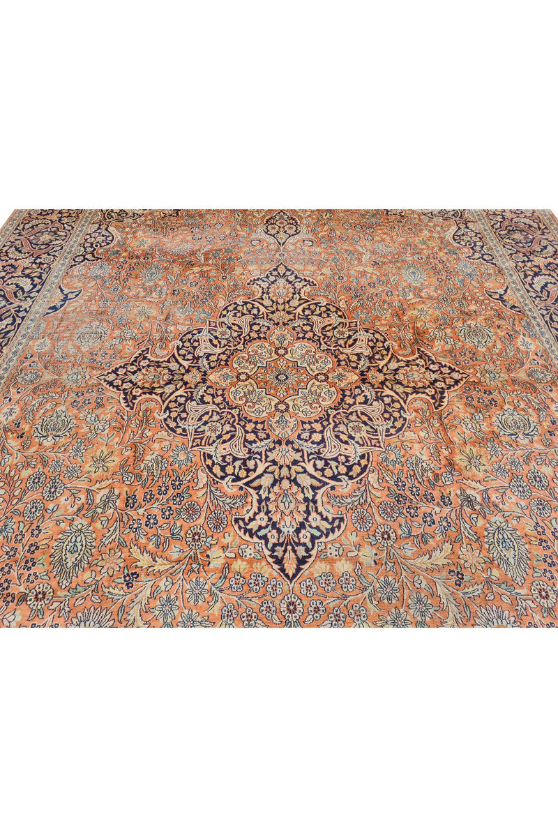 Distressed Hand Knotted Vintage Kashmiri Wool Area Rug 13.7 x 9.7 Ft (159 Ger-4)