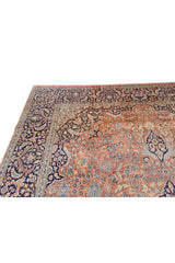 Distressed Hand Knotted Vintage Kashmiri Wool Area Rug 13.7 x 9.7 Ft (159 Ger-4)
