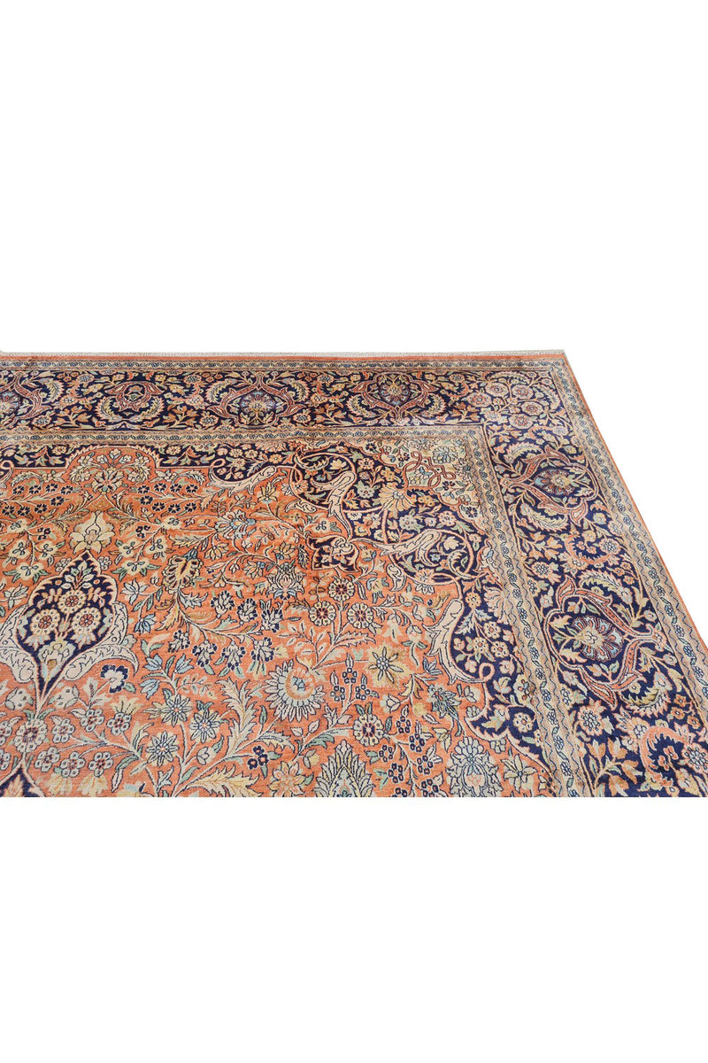Distressed Hand Knotted Vintage Kashmiri Wool Area Rug 13.7 x 9.7 Ft (159 Ger-4)