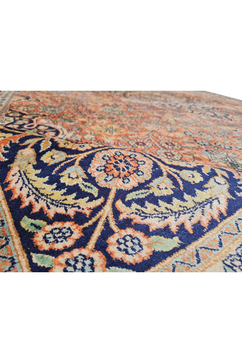 Distressed Hand Knotted Vintage Kashmiri Wool Area Rug 13.7 x 9.7 Ft (159 Ger-4)