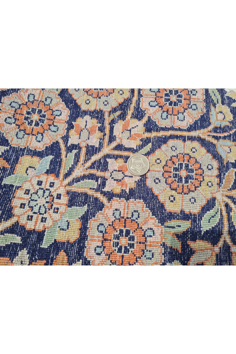 Distressed Hand Knotted Vintage Kashmiri Wool Area Rug 13.7 x 9.7 Ft (159 Ger-4)