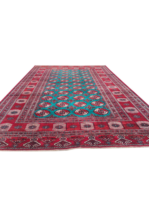 Amazing Hand Knotted Vintage Afghan Turkmen Sara Wool Area Rug 11.11 x 8.5 Ft