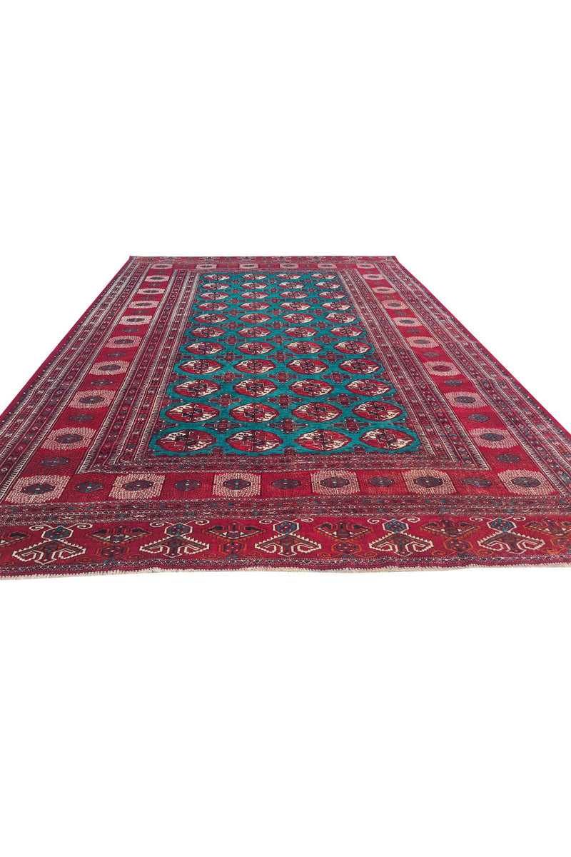 Amazing Hand Knotted Vintage Afghan Turkmen Sara Wool Area Rug 11.11 x 8.5 Ft