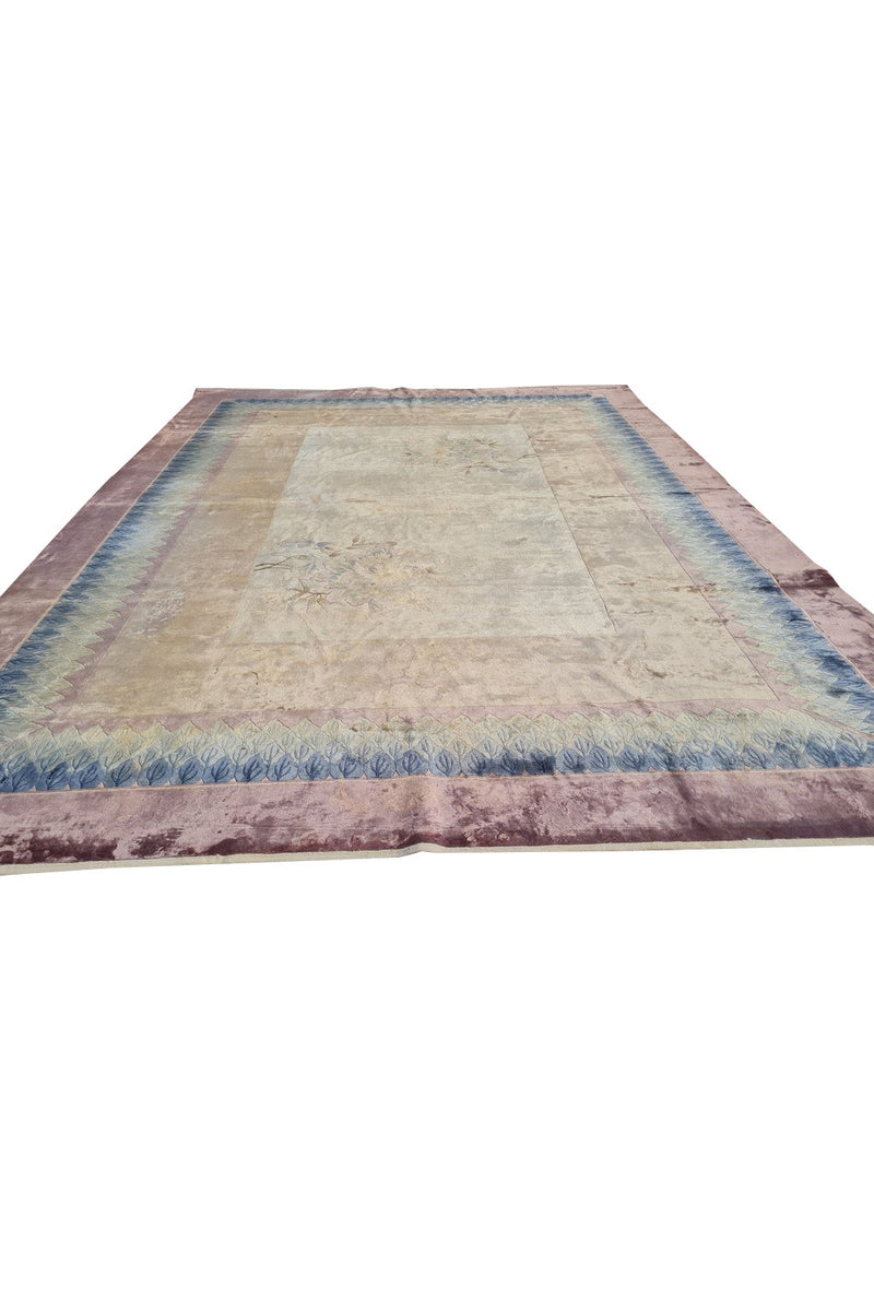 Authentic Hand Knotted Vintage Tibet Silk Area Rug 11.8 x 8.11 Ft (181 Ger-4)