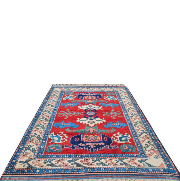Authentic Hand Knotted Vintage Kurdi Wool Area Rug 5.5 x 4.0 Ft (930 Ger-4)