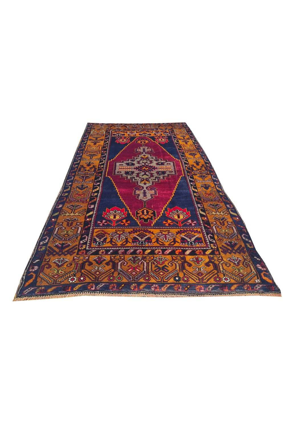 Authentic Hand Knotted Vintage Turkish Wool Area Rug 7.5 x 4.1 Ft