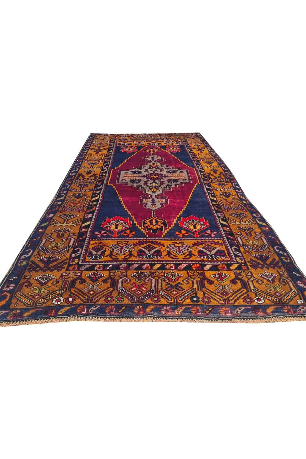 Authentic Hand Knotted Vintage Turkish Wool Area Rug 7.5 x 4.1 Ft