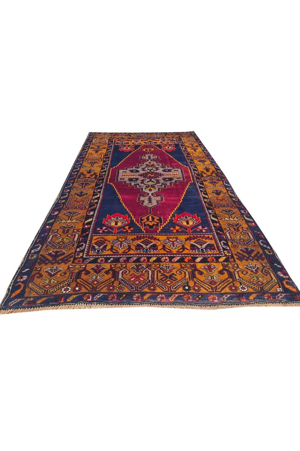 Authentic Hand Knotted Vintage Turkish Wool Area Rug 7.5 x 4.1 Ft