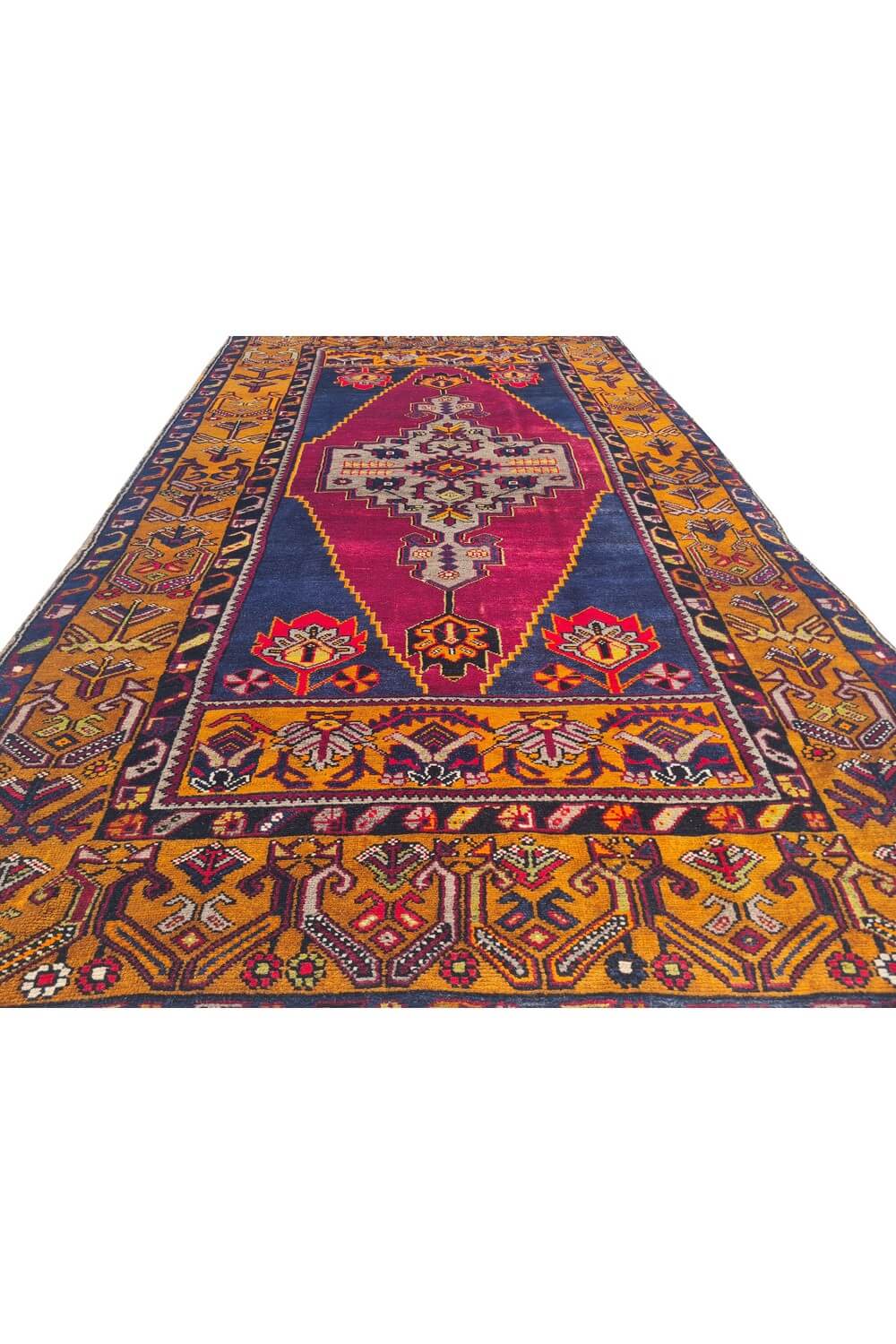 Authentic Hand Knotted Vintage Turkish Wool Area Rug 7.5 x 4.1 Ft