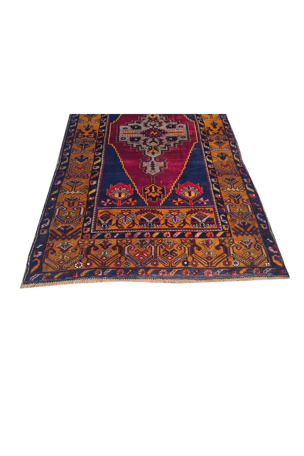 Authentic Hand Knotted Vintage Turkish Wool Area Rug 7.5 x 4.1 Ft