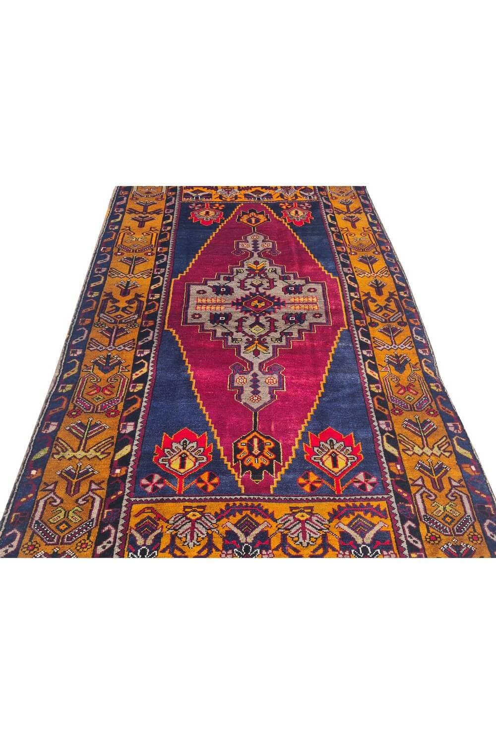 Authentic Hand Knotted Vintage Turkish Wool Area Rug 7.5 x 4.1 Ft