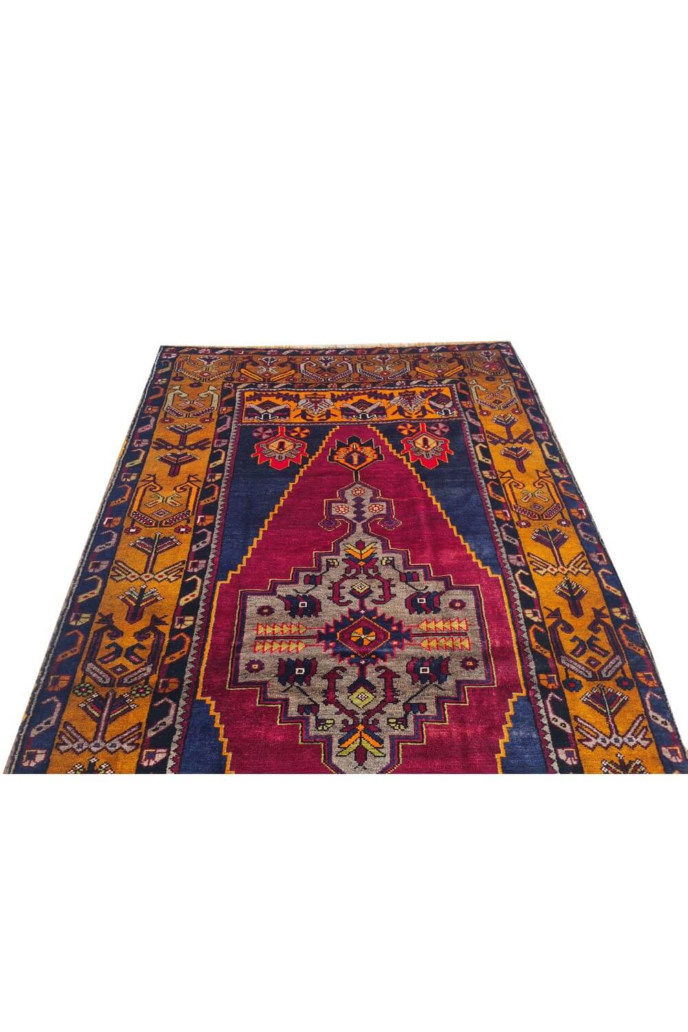 Authentic Hand Knotted Vintage Turkish Wool Area Rug 7.5 x 4.1 Ft