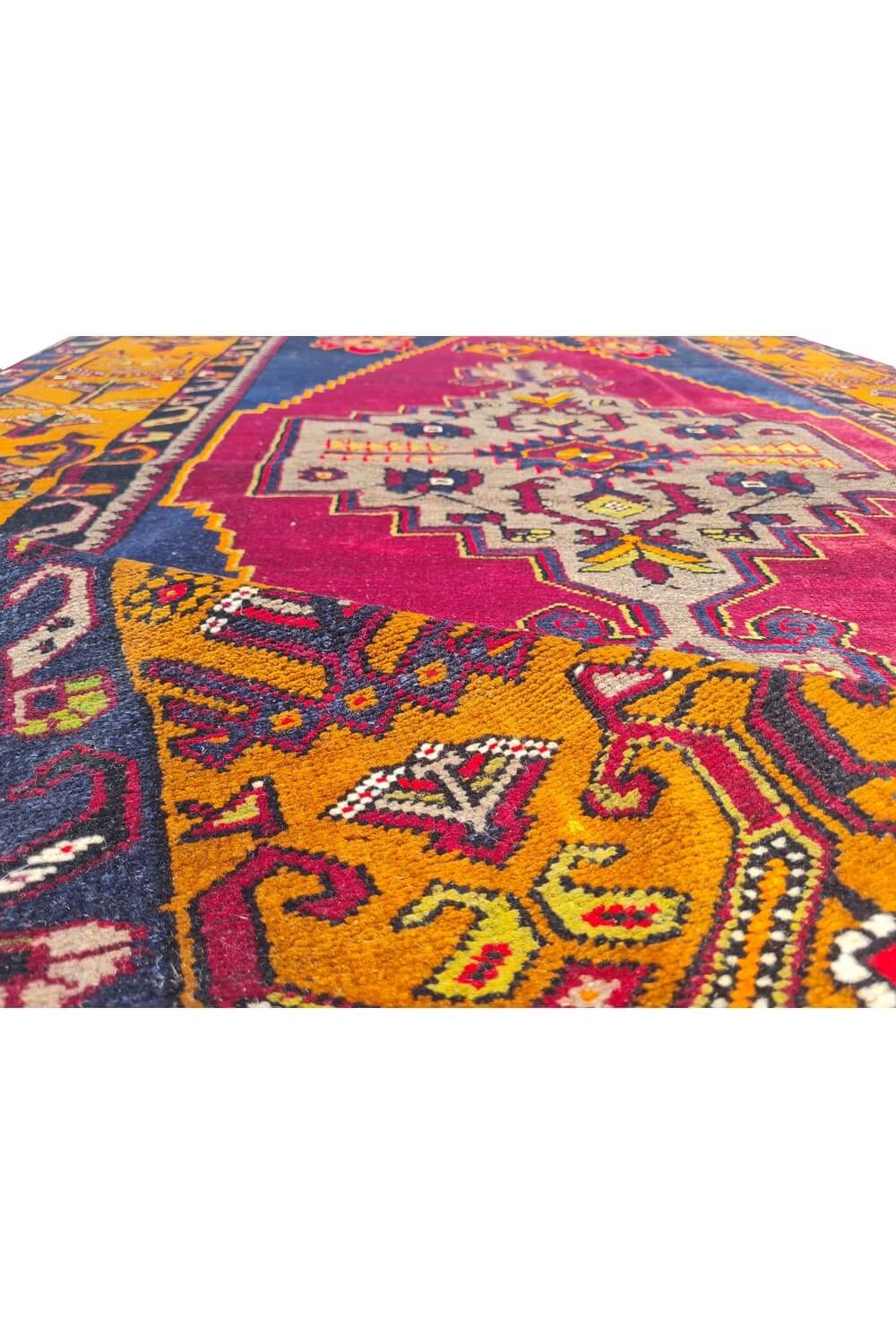 Authentic Hand Knotted Vintage Turkish Wool Area Rug 7.5 x 4.1 Ft