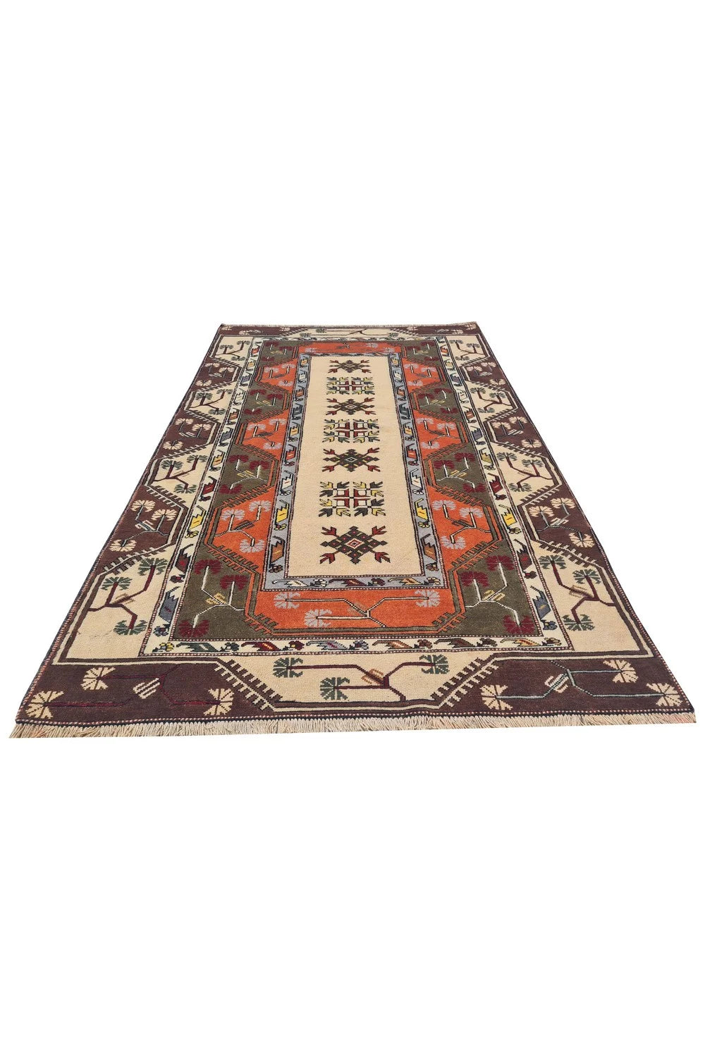 Amazing Hand Knotted Vintage Kurdi Wool Area Rug 7.5 x 4.4 Ft
