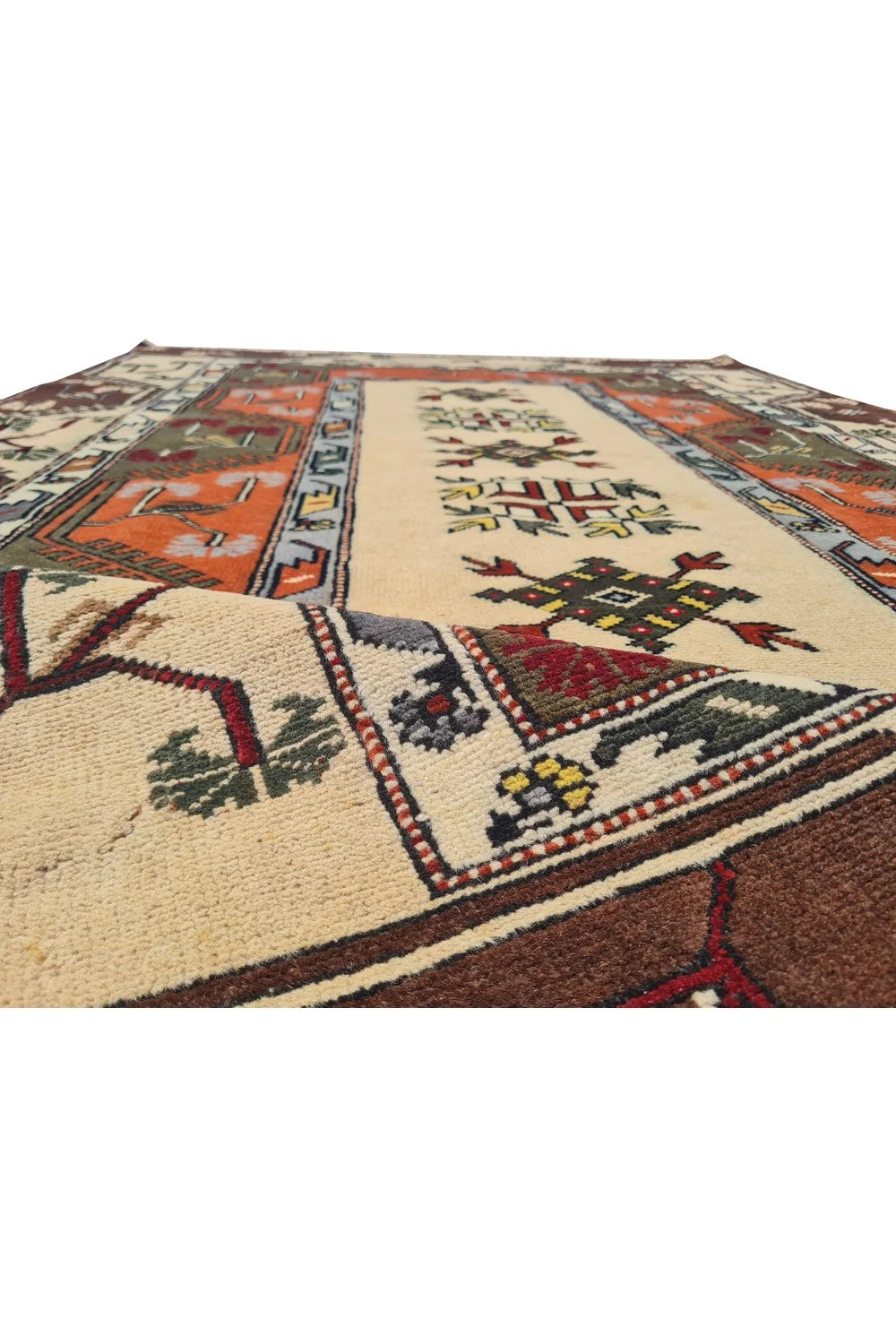 Amazing Hand Knotted Vintage Kurdi Wool Area Rug 7.5 x 4.4 Ft