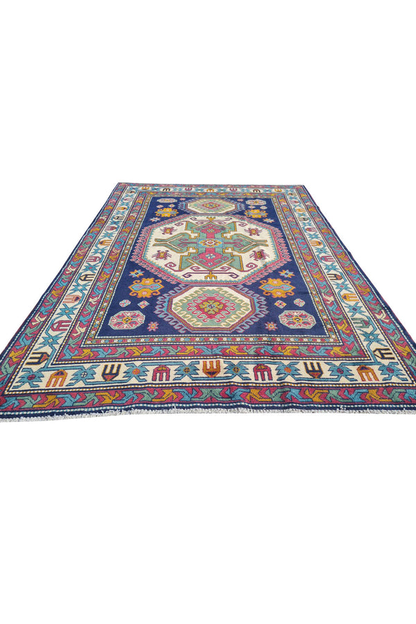 Authentic Hand Knotted Vintage Azarbaijan Wool Area Rug 7.0 x 4.10 Ft (1166 Ger-4)