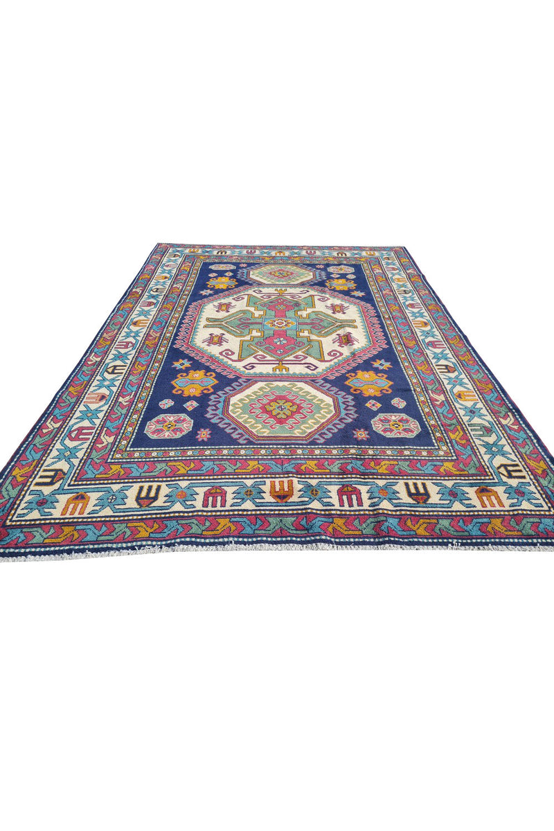 Authentic Hand Knotted Vintage Azarbaijan Wool Area Rug 7.0 x 4.10 Ft (1166 Ger-4)