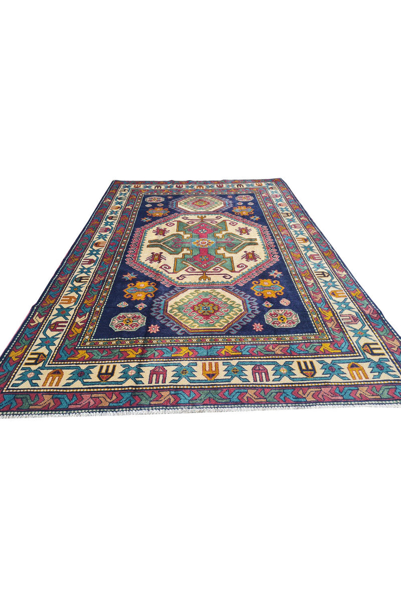 Authentic Hand Knotted Vintage Azarbaijan Wool Area Rug 7.0 x 4.10 Ft (1166 Ger-4)