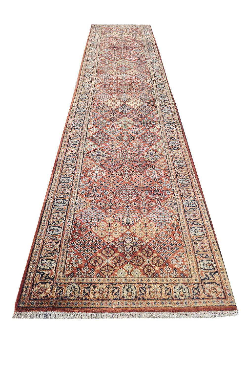 Amazing Hand Knotted Vintage Indo Wool Area Runner Rug 12 x 3 Ft