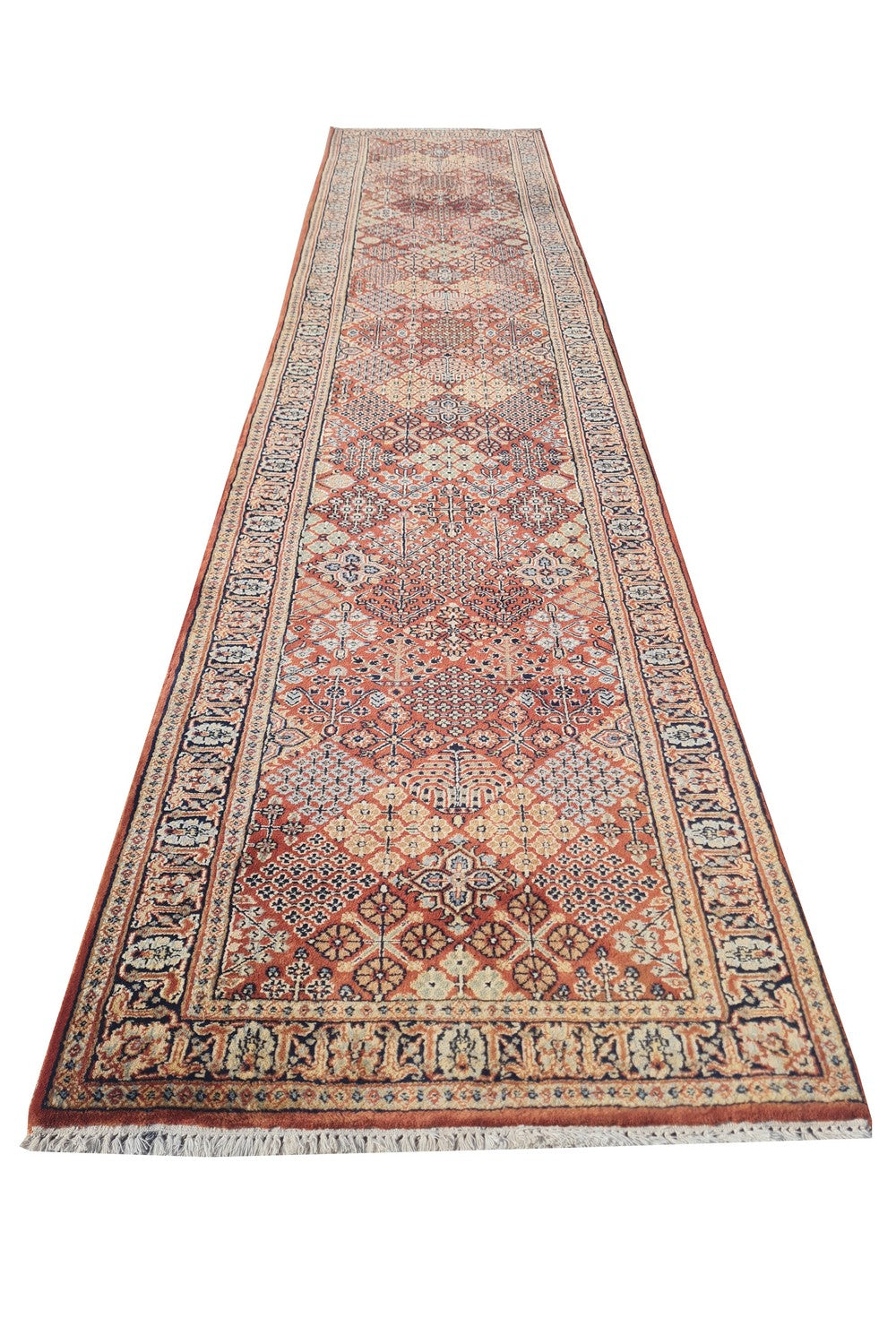 Amazing Hand Knotted Vintage Indo Wool Area Runner Rug 12 x 3 Ft