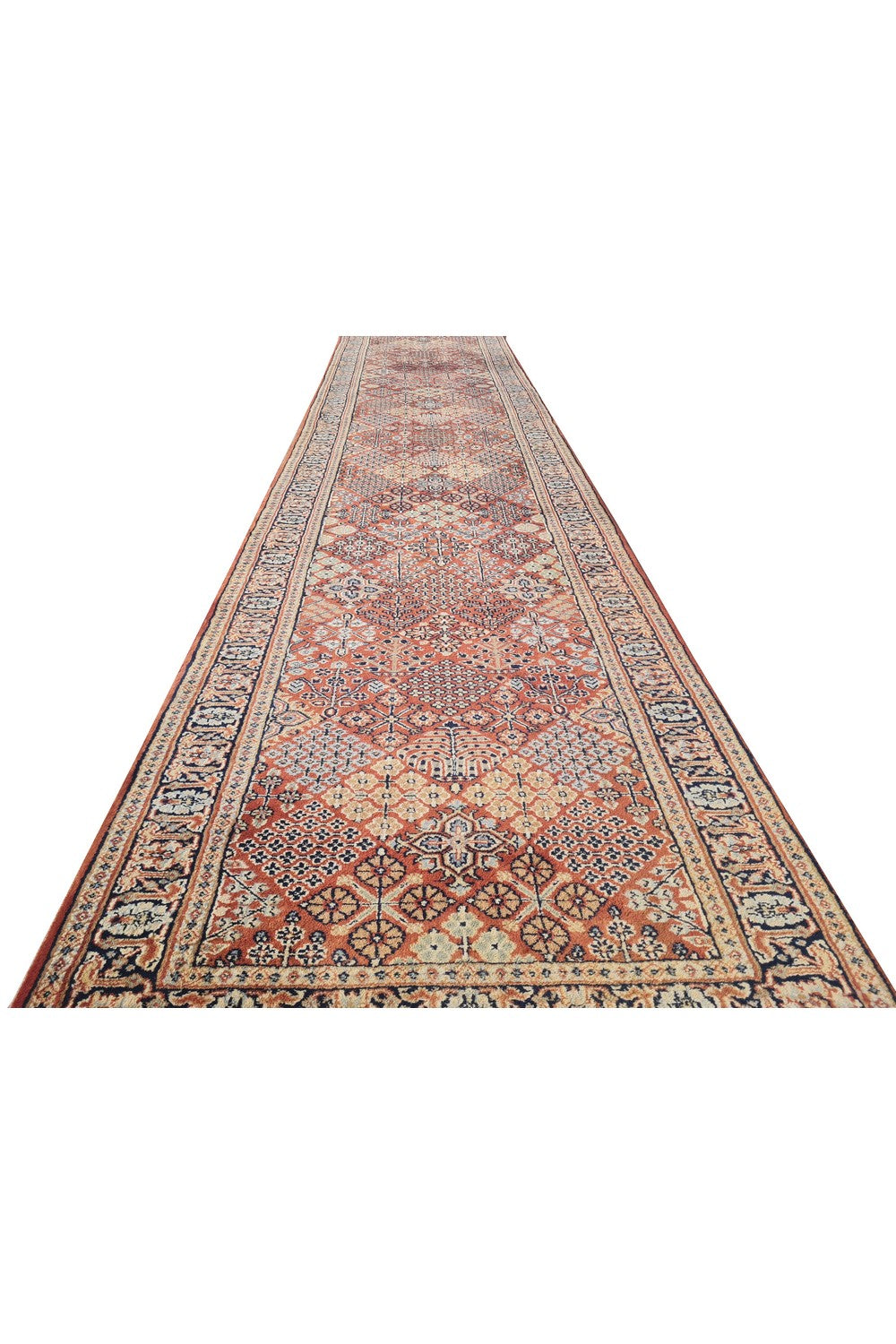 Amazing Hand Knotted Vintage Indo Wool Area Runner Rug 12 x 3 Ft