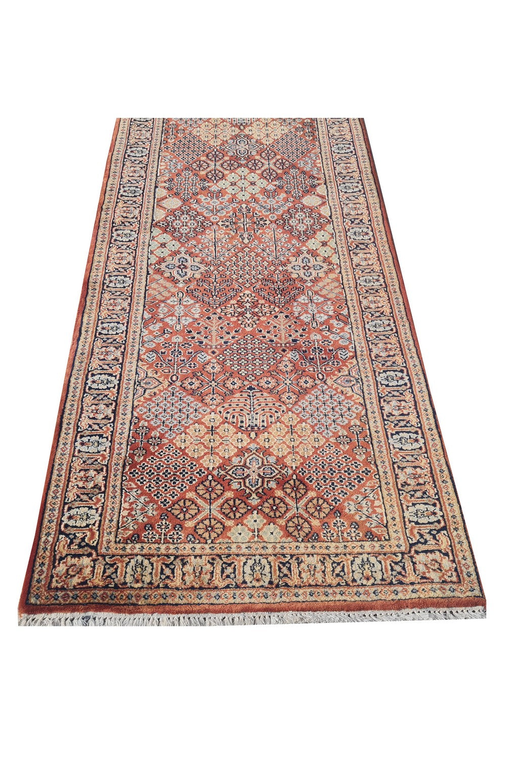 Amazing Hand Knotted Vintage Indo Wool Area Runner Rug 12 x 3 Ft