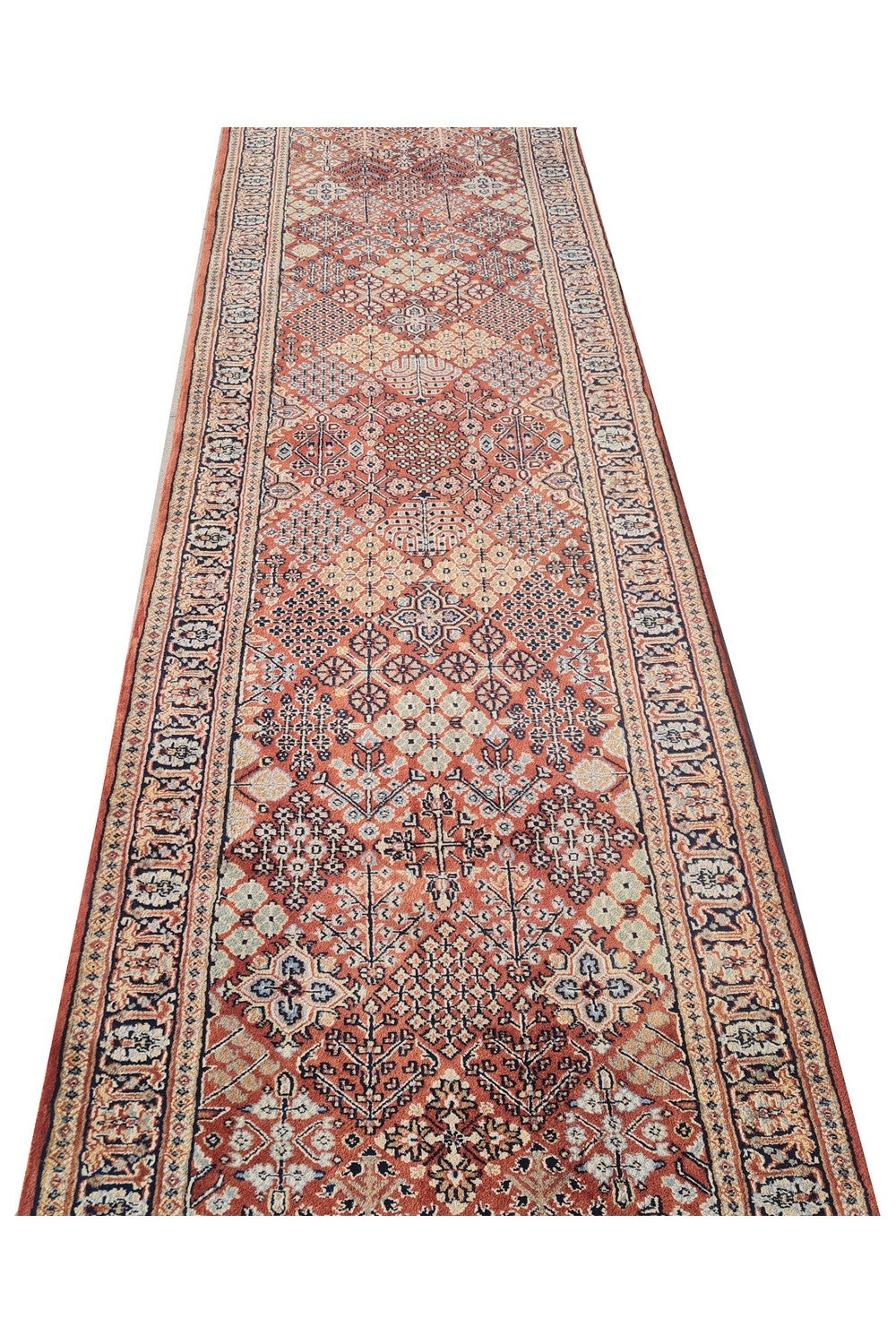 Amazing Hand Knotted Vintage Indo Wool Area Runner Rug 12 x 3 Ft