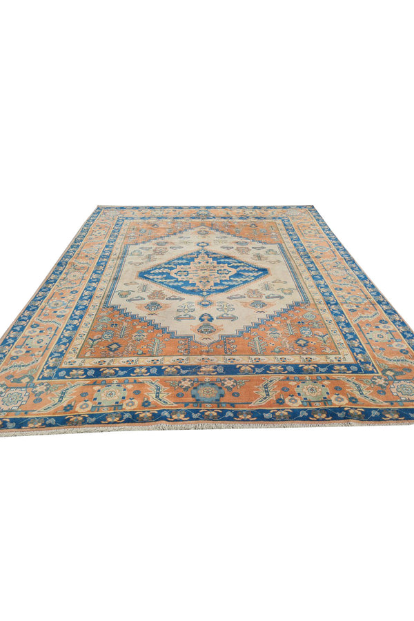Authentic Hand Knotted Antique Kurdi Wool Area Rug 7.7 x 6.8 Ft (1392 Ger-4)