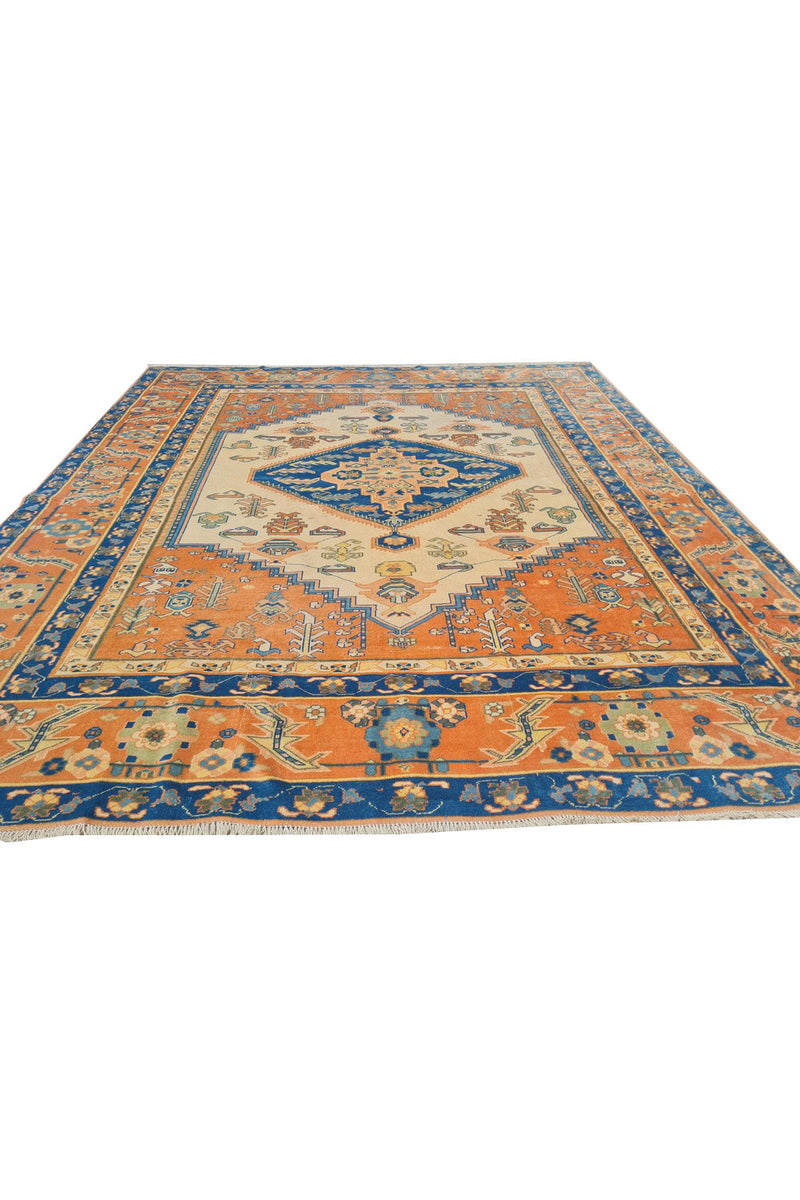 Authentic Hand Knotted Antique Kurdi Wool Area Rug 7.7 x 6.8 Ft (1392 Ger-4)
