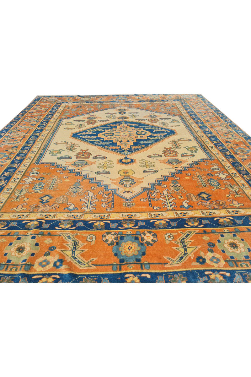 Authentic Hand Knotted Antique Kurdi Wool Area Rug 7.7 x 6.8 Ft (1392 Ger-4)