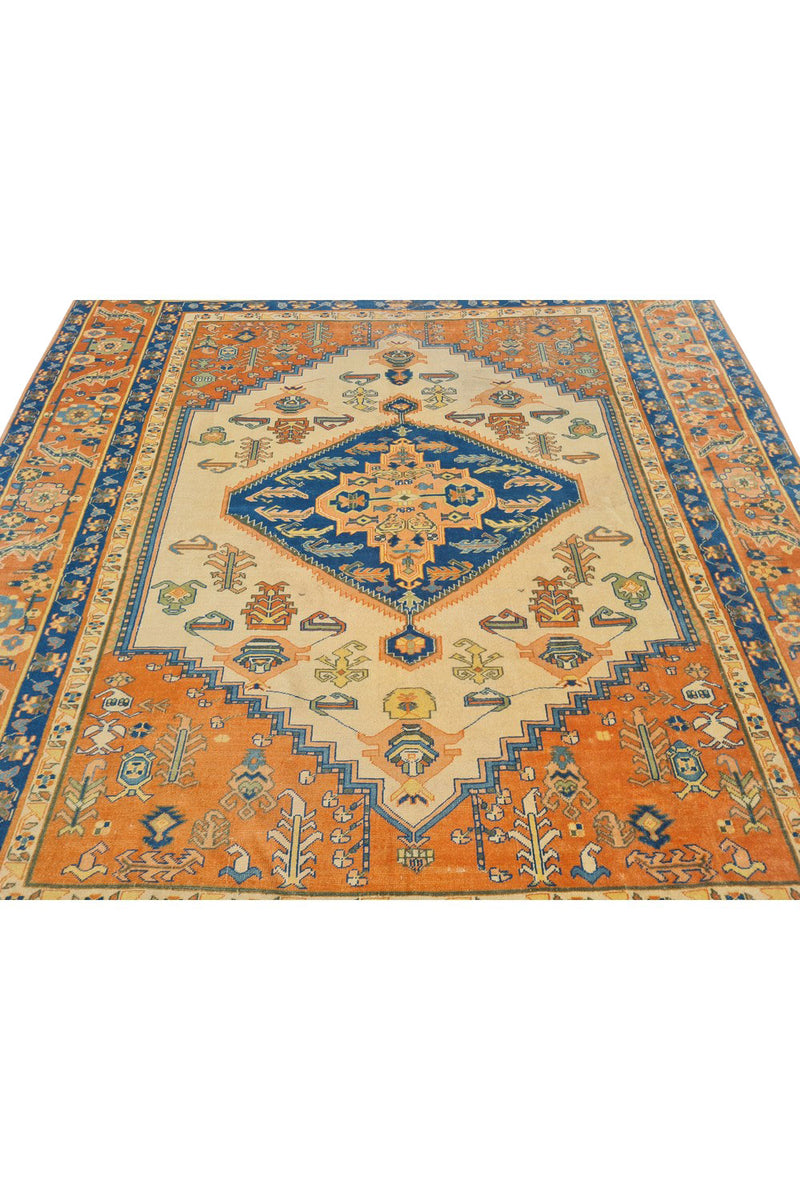Authentic Hand Knotted Antique Kurdi Wool Area Rug 7.7 x 6.8 Ft (1392 Ger-4)