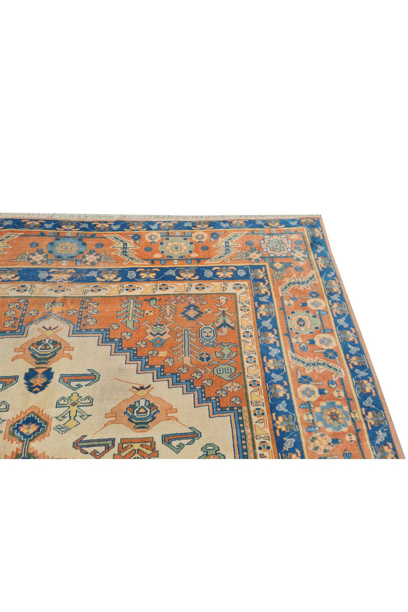 Authentic Hand Knotted Antique Kurdi Wool Area Rug 7.7 x 6.8 Ft (1392 Ger-4)
