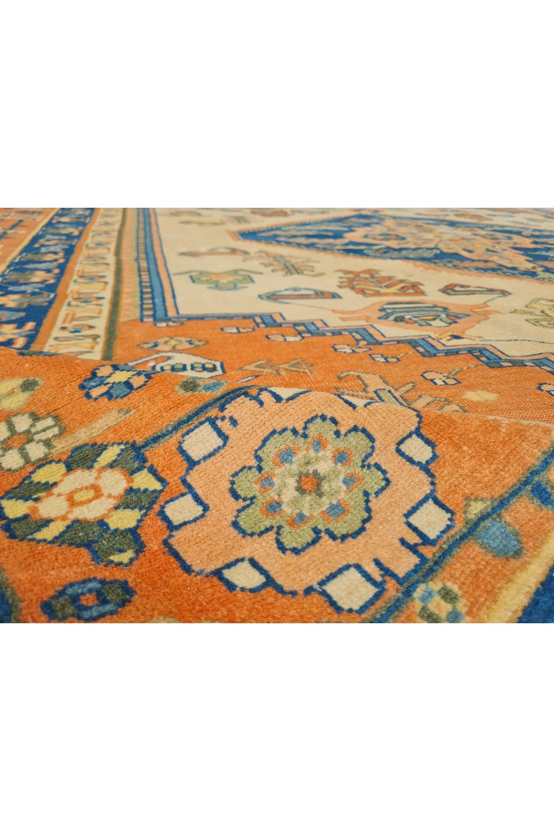 Authentic Hand Knotted Antique Kurdi Wool Area Rug 7.7 x 6.8 Ft (1392 Ger-4)