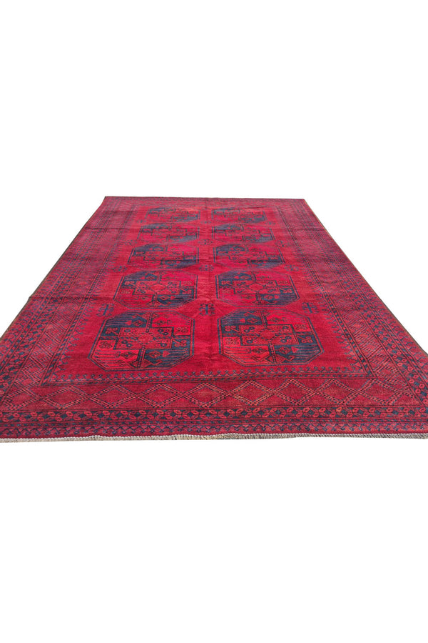 Authentic Hand Knotted Antique Afghan Turkmen Felpah Wool Area Rug 7.7 x 5.7 Ft (1400 Ger-4)