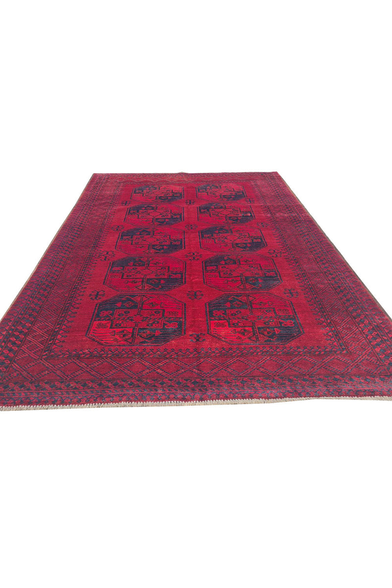 Authentic Hand Knotted Antique Afghan Turkmen Felpah Wool Area Rug 7.7 x 5.7 Ft (1400 Ger-4)
